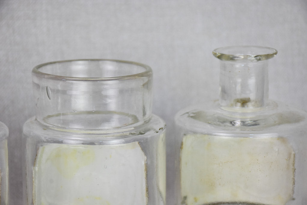 Collection of 6 French apothecary jars with porcelain labels - late 19th century