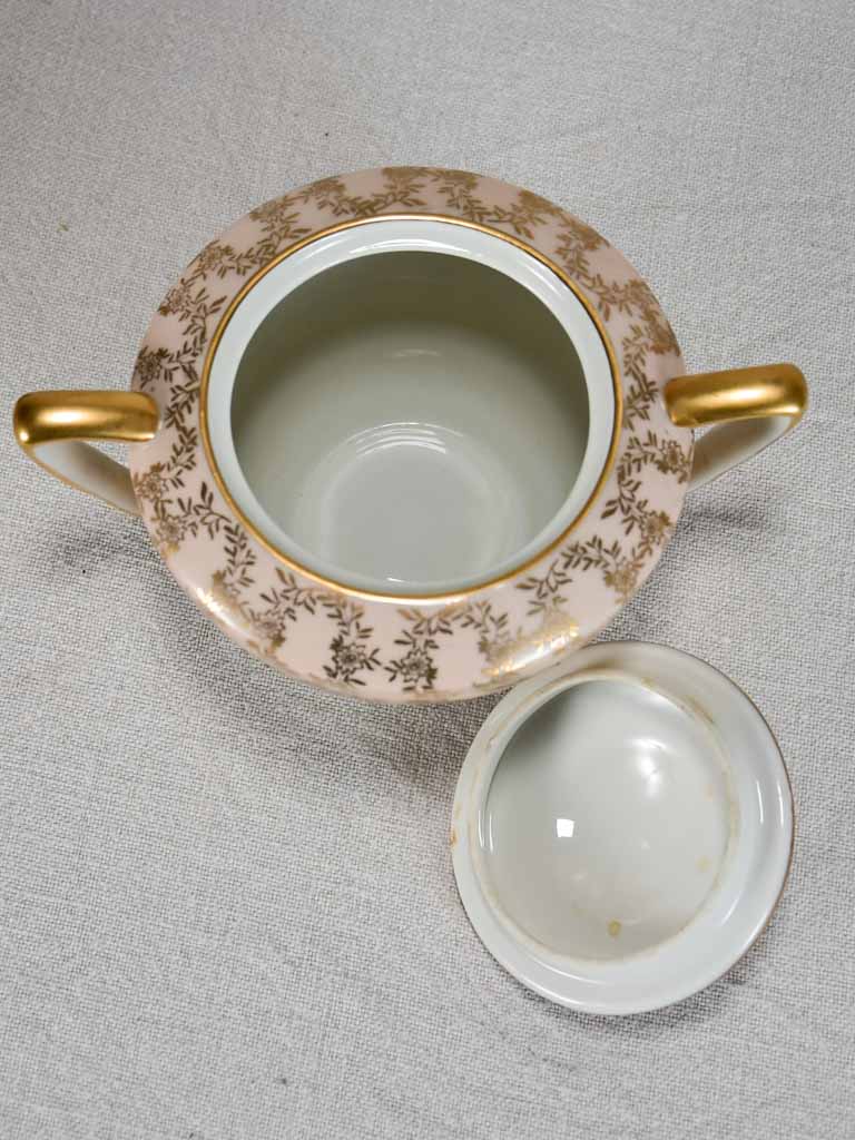 Superb twentieth century pink and gold Limoges tea service