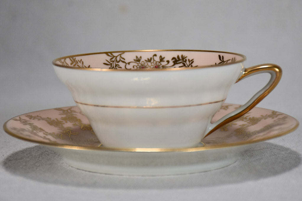 Superb twentieth century pink and gold Limoges tea service