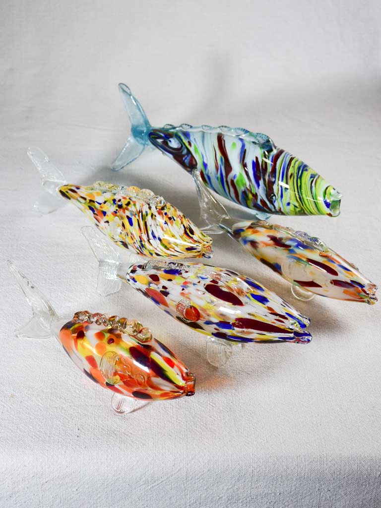 Collection of five blown glass fish ornaments 12½"