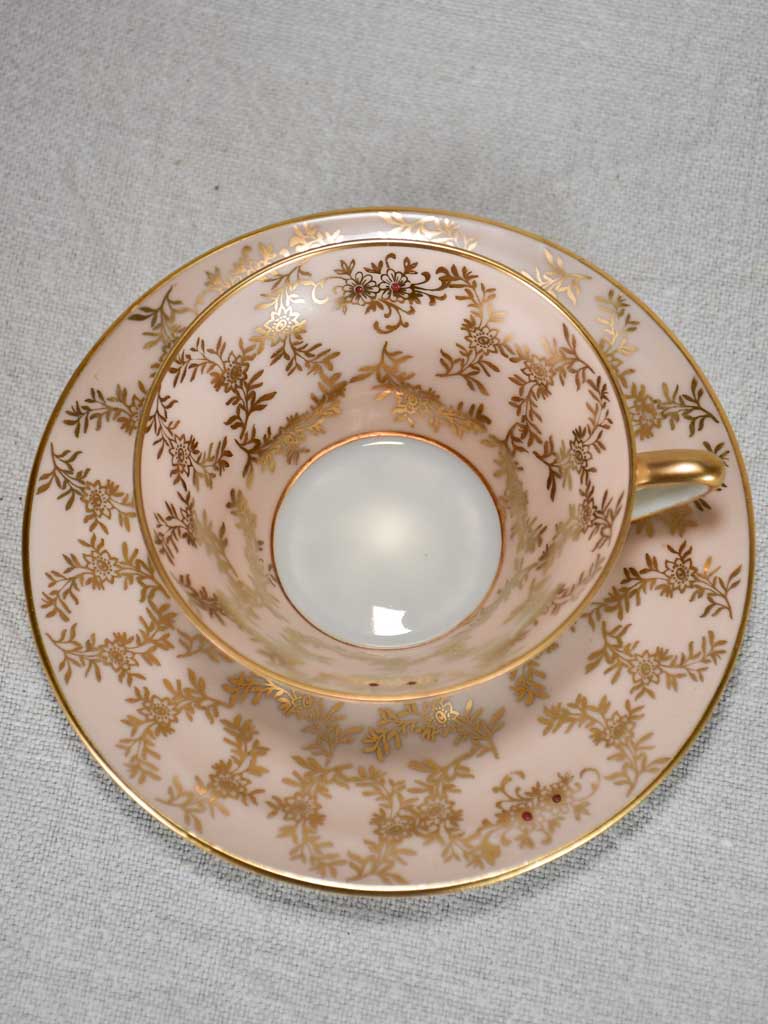 Superb twentieth century pink and gold Limoges tea service