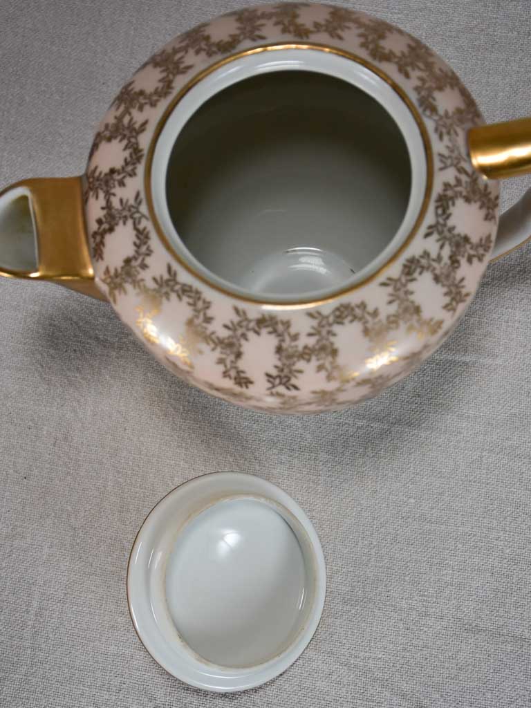 Superb twentieth century pink and gold Limoges tea service