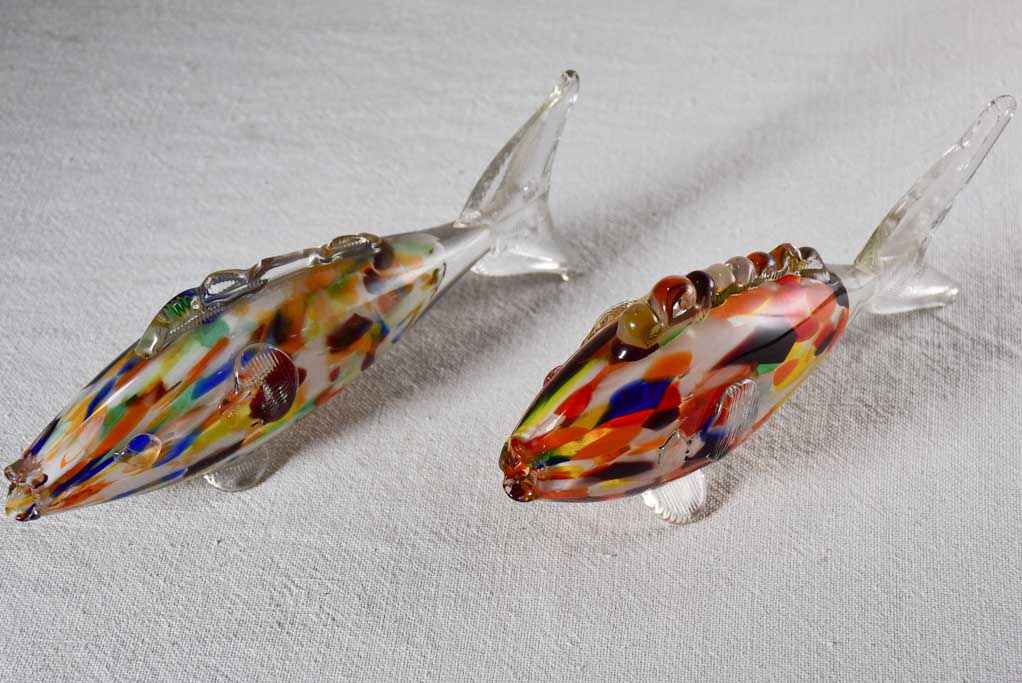 Collection of five blown glass fish ornaments 12½"