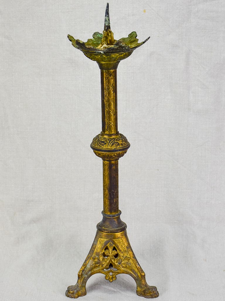 19th Century French bronze candlestick with leaf motifs 18"