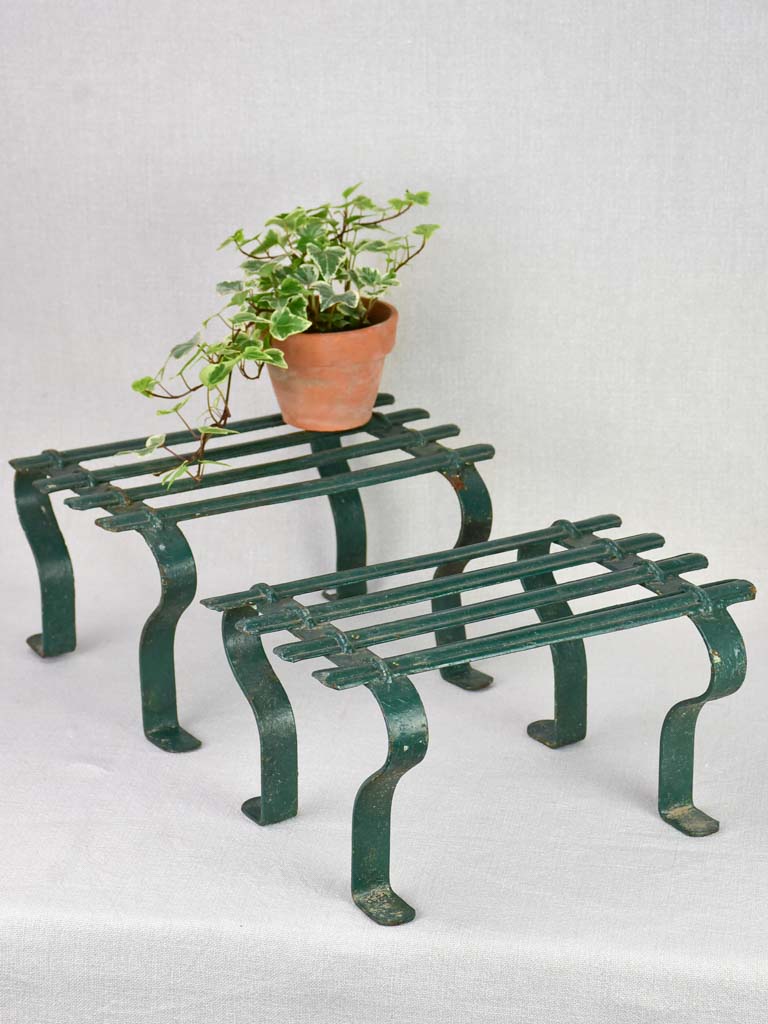 Pair of cast iron foot rests from the 19th century with green patina 8¾" x 11¾"