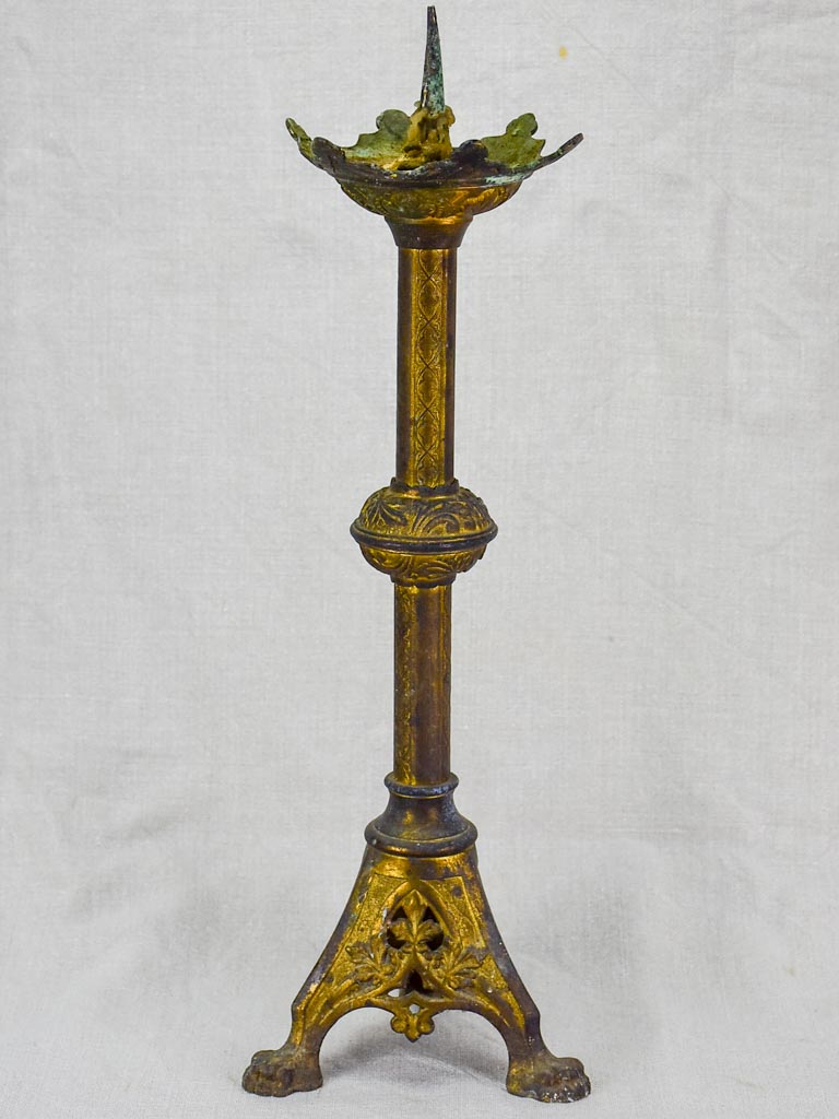 19th Century French bronze candlestick with leaf motifs 18"