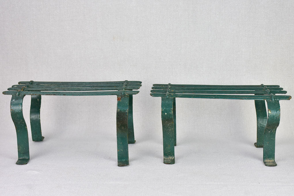 Pair of cast iron foot rests from the 19th century with green patina 8¾" x 11¾"