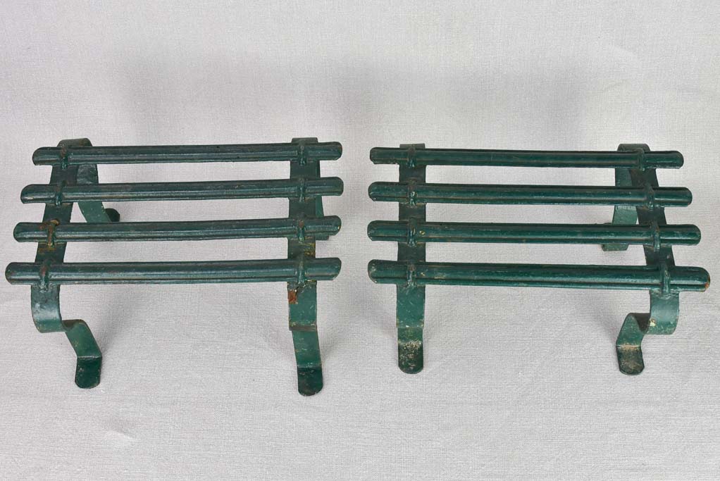 Pair of cast iron foot rests from the 19th century with green patina 8¾" x 11¾"