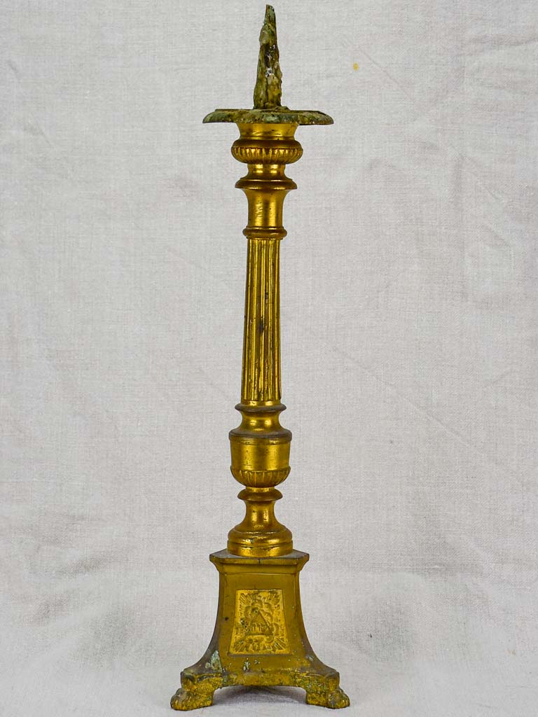 19th Century French bronze candlestick with sun motifs and angel 18"