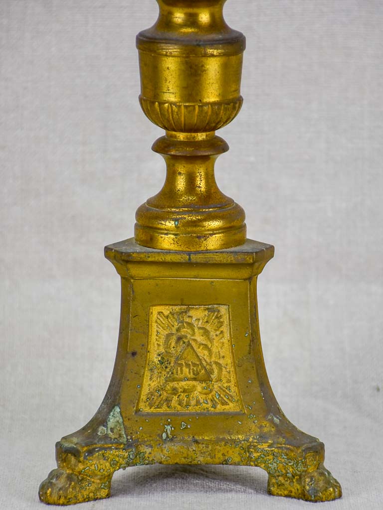 19th Century French bronze candlestick with sun motifs and angel 18"