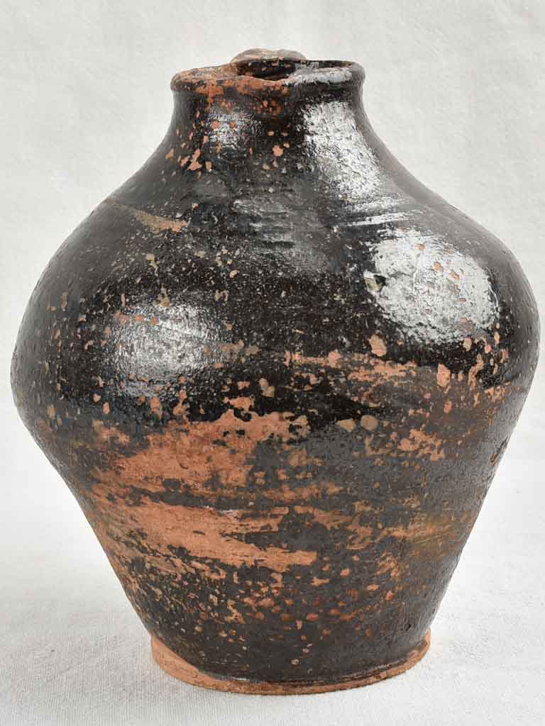 RESERVED CK 19th-Century terracotta water jug w/ black glaze 9¾"