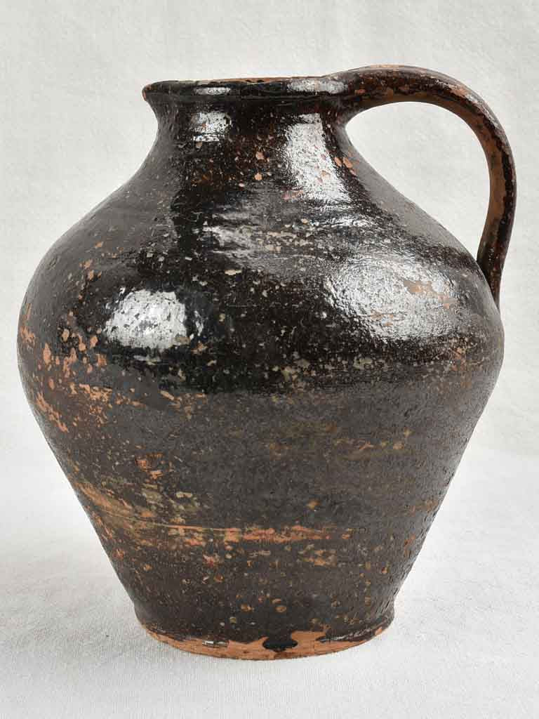 RESERVED CK 19th-Century terracotta water jug w/ black glaze 9¾"