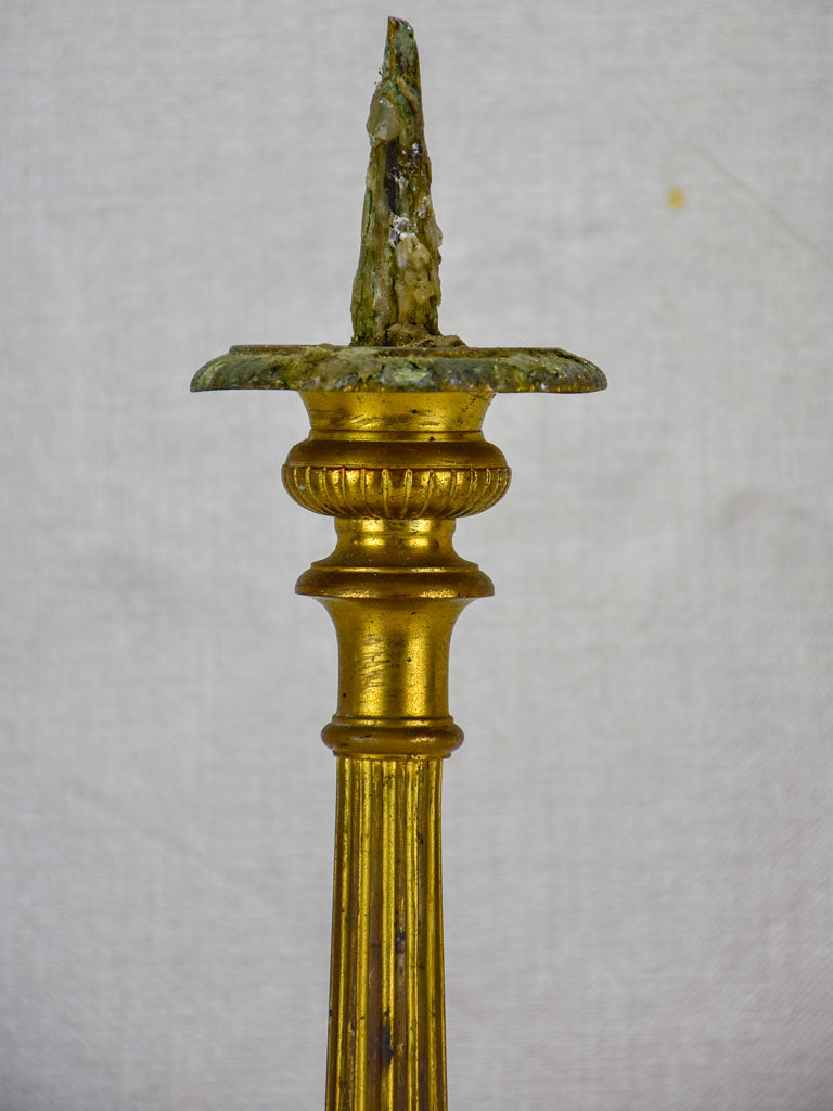 19th Century French bronze candlestick with sun motifs and angel 18"