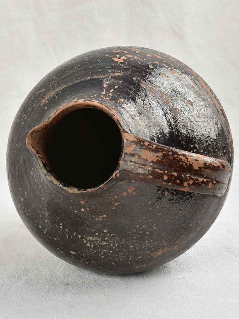 RESERVED CK 19th-Century terracotta water jug w/ black glaze 9¾"