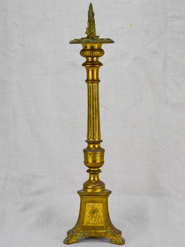 19th Century French bronze candlestick with sun motifs and angel 18"