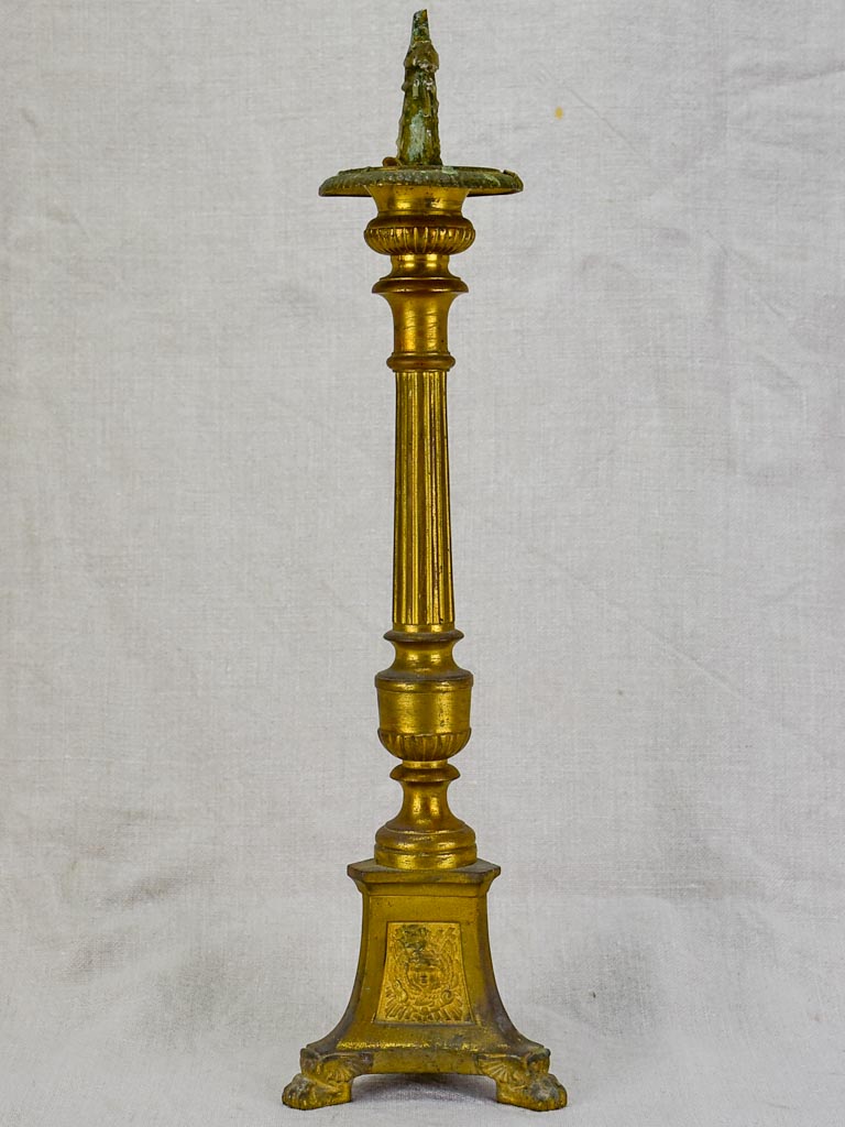 19th Century French bronze candlestick with sun motifs and angel 18"