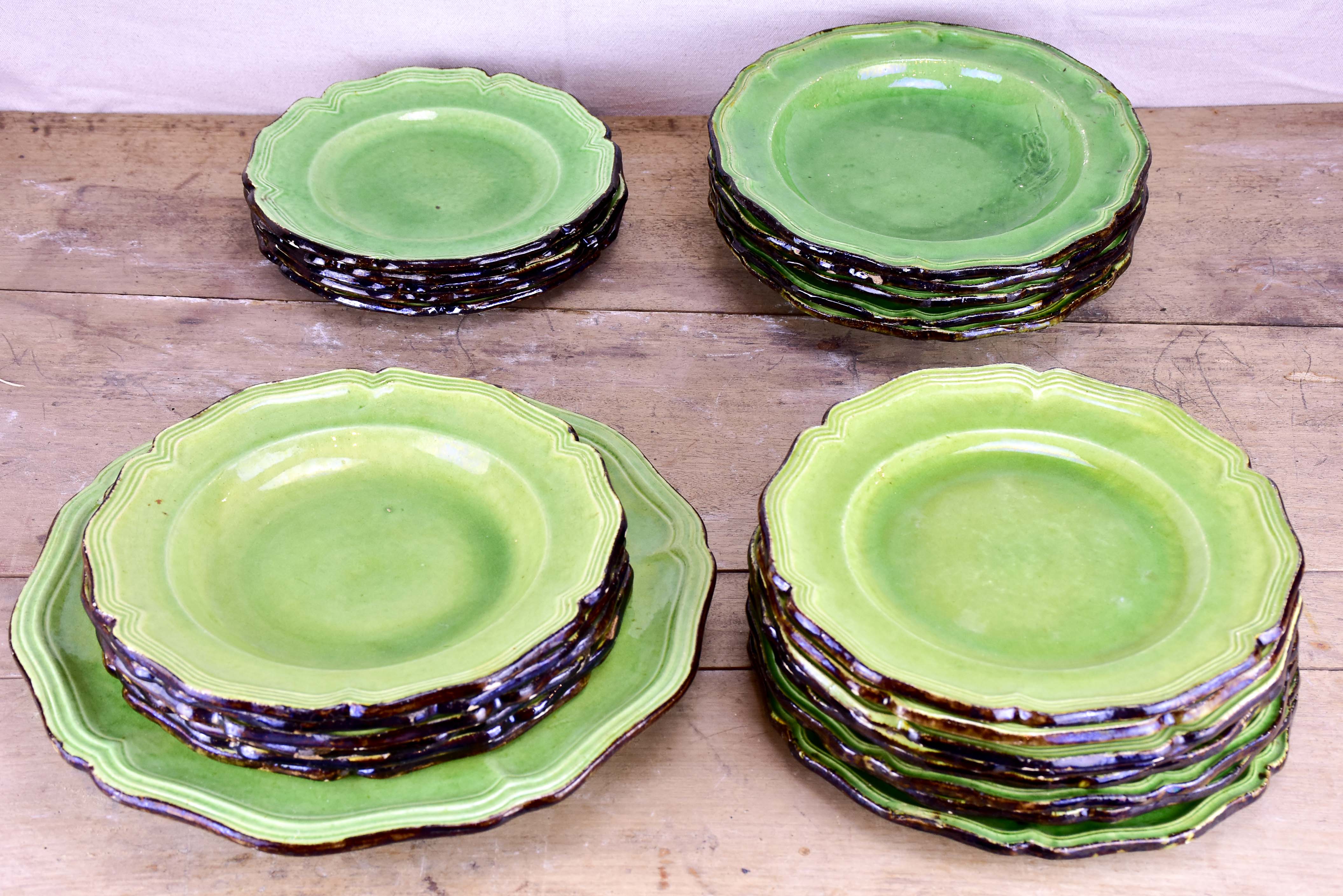 Collection of vintage green plates by Etienne Noël, Dieulefit