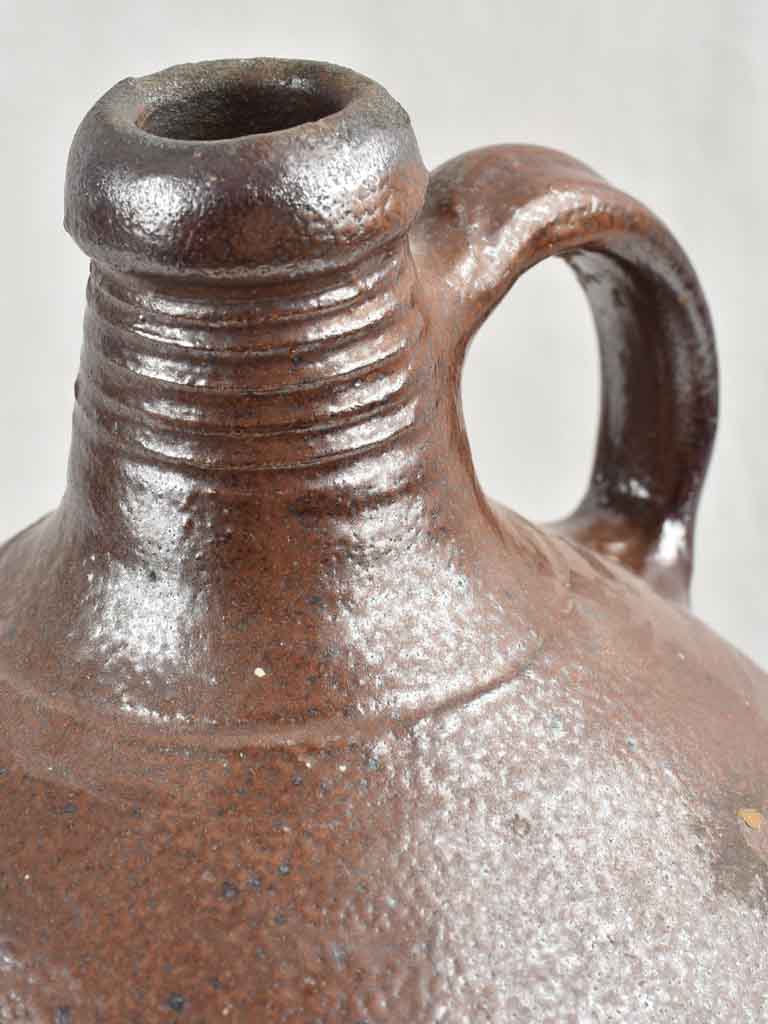 19th century French vinegar jug w/ brown glaze 13½"