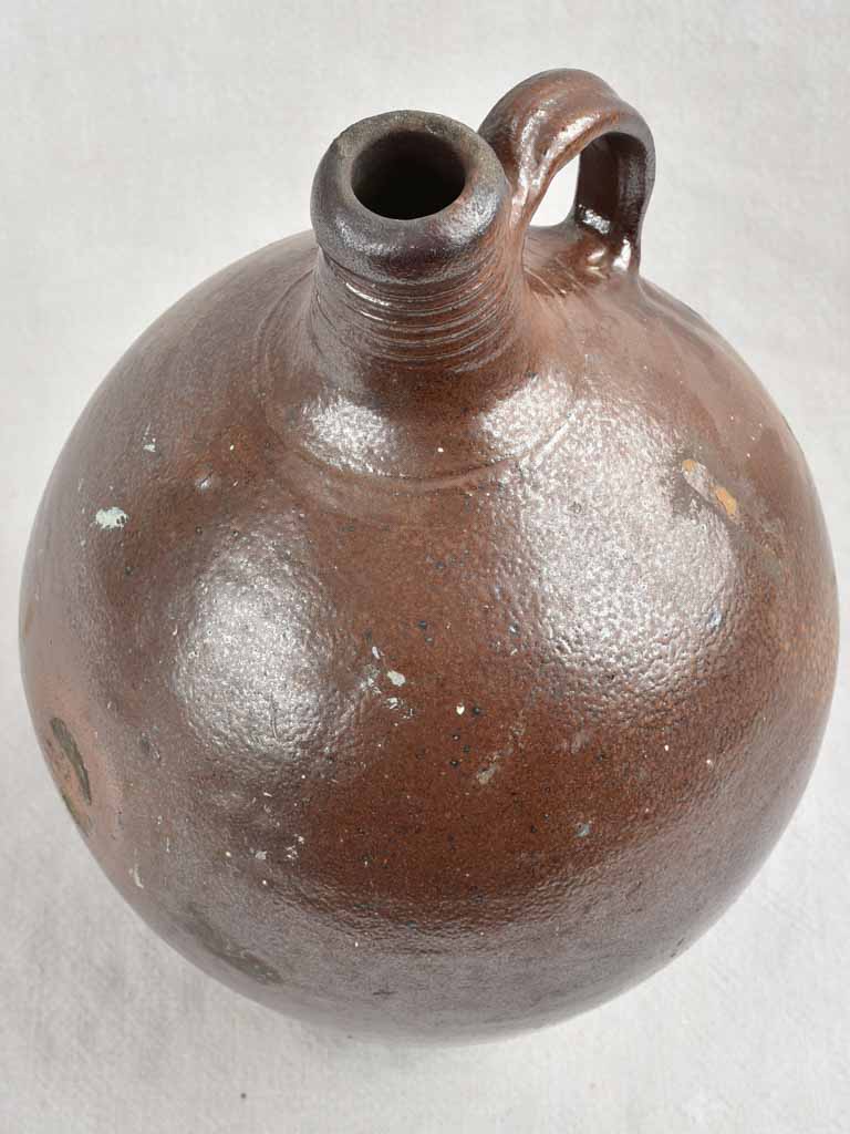 19th century French vinegar jug w/ brown glaze 13½"