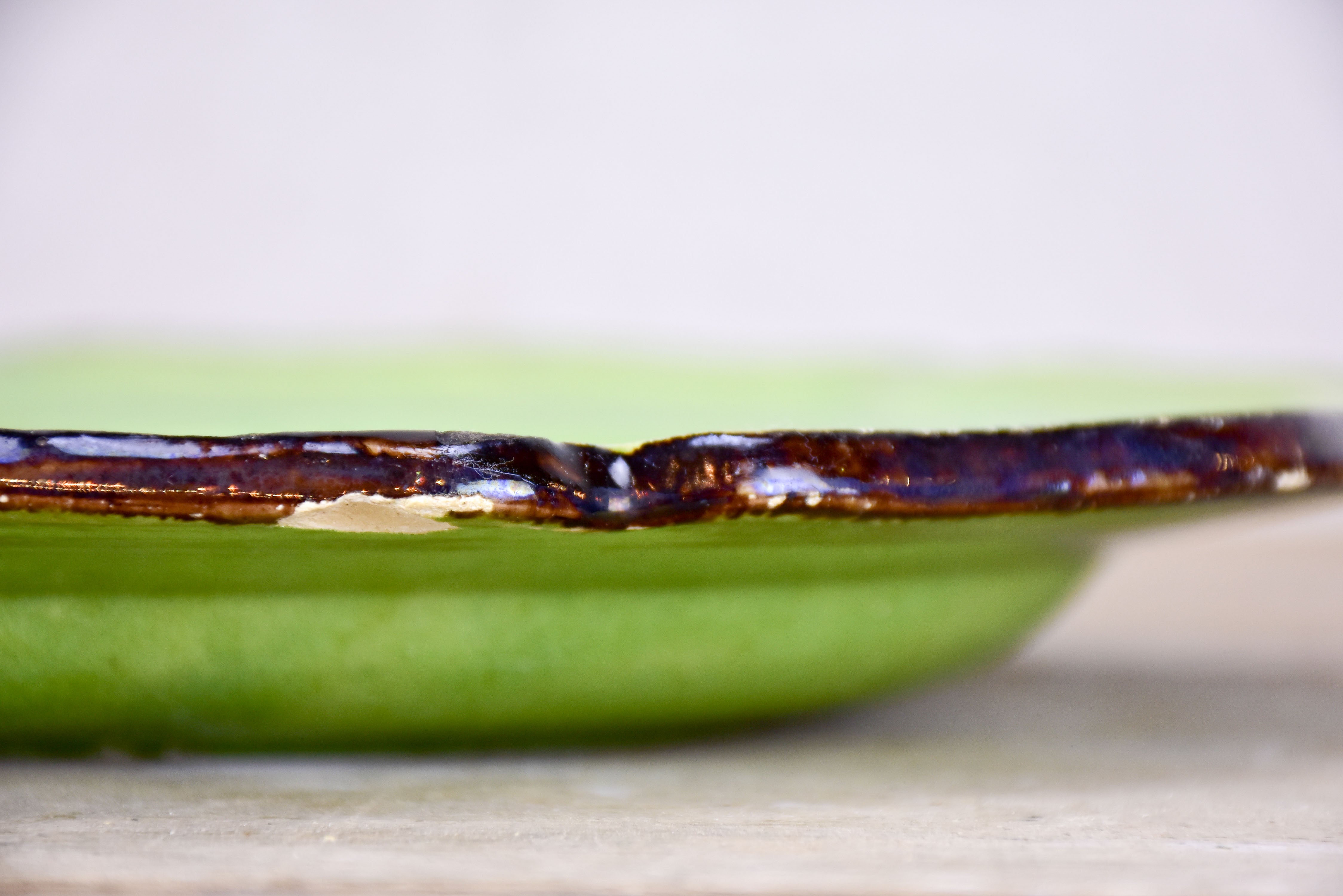 Collection of vintage green plates by Etienne Noël, Dieulefit