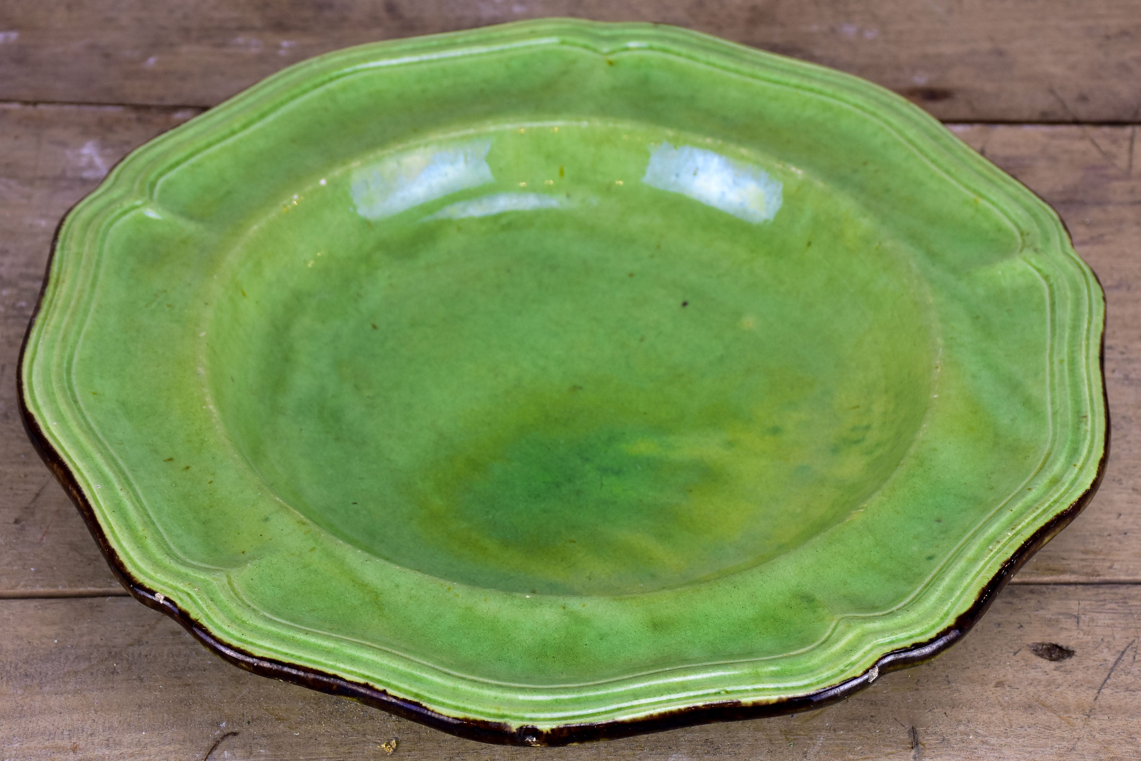 Collection of vintage green plates by Etienne Noël, Dieulefit