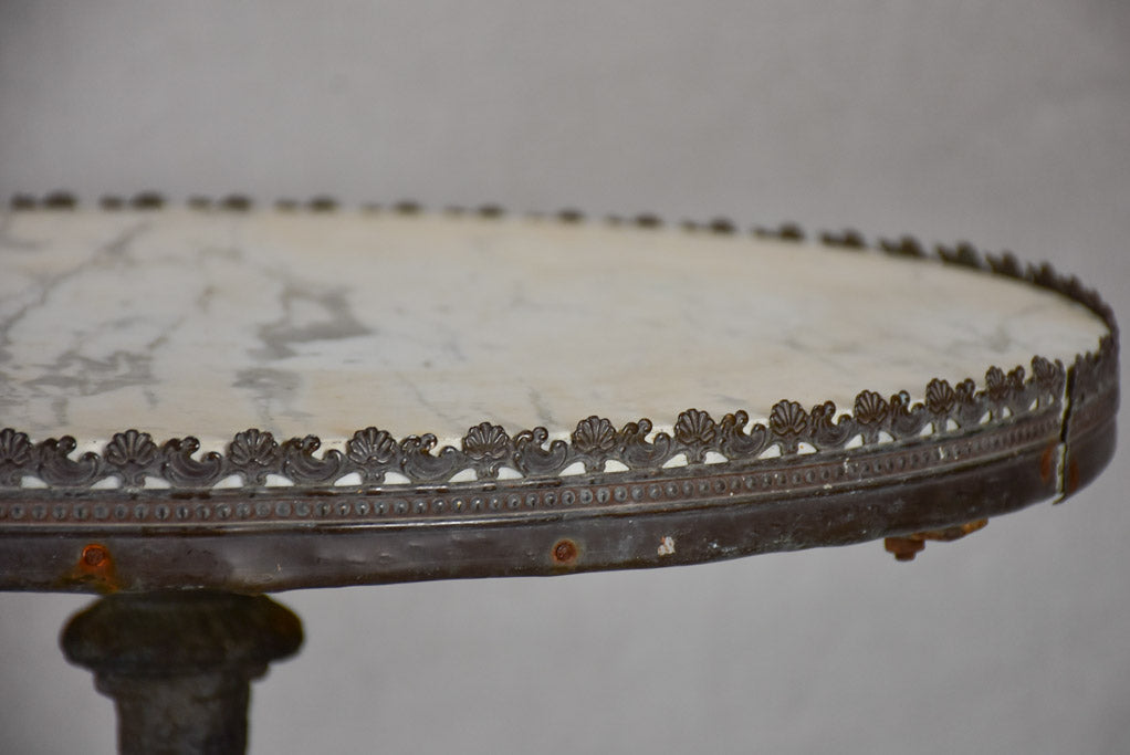 French bistro table with gallery edge and Carrara marble