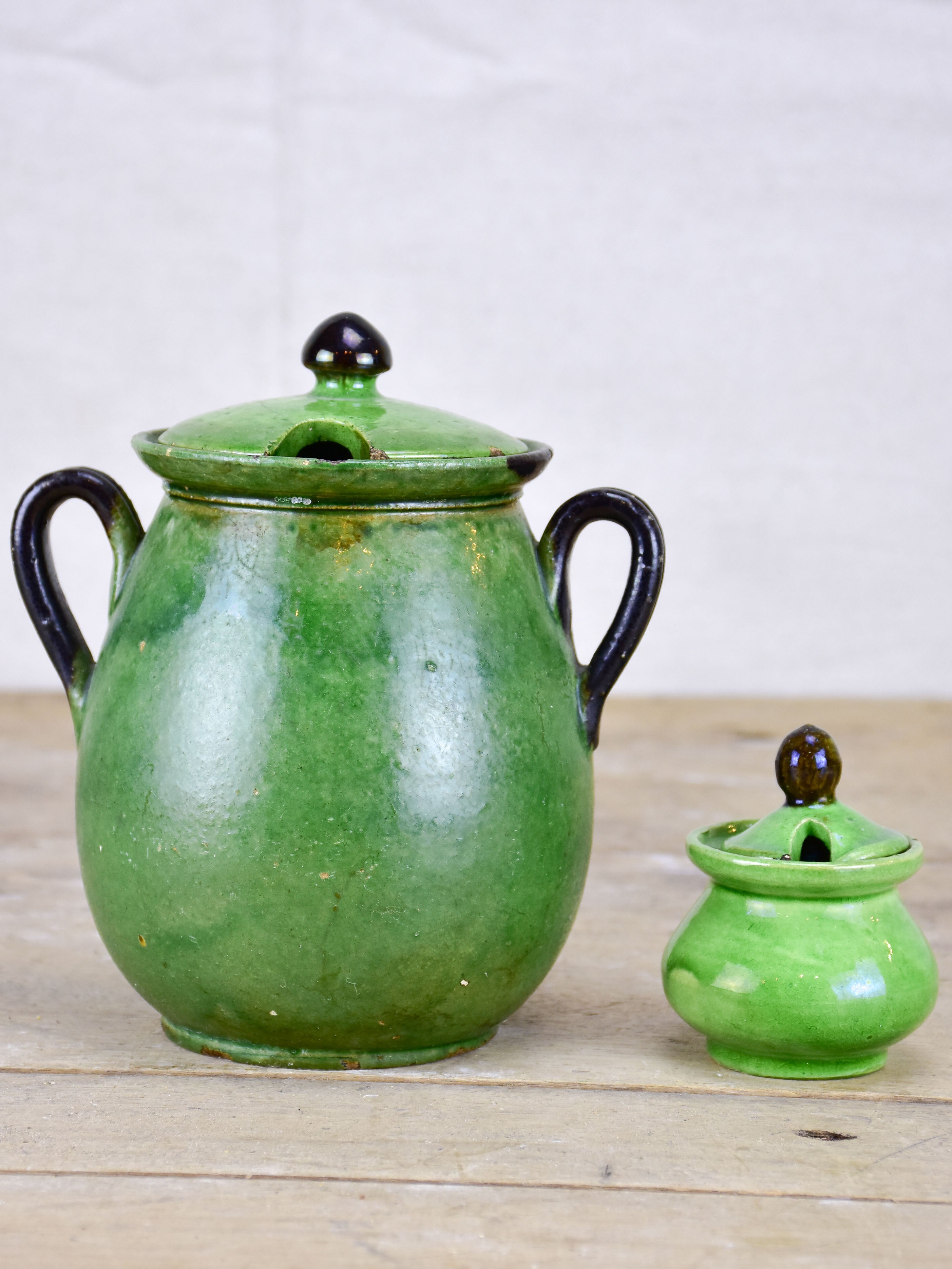 Collection of vintage Dieulefit ceramics with green glaze