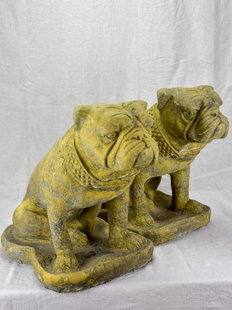 Pair of antique French garden sculptures of bulldogs 15¼"