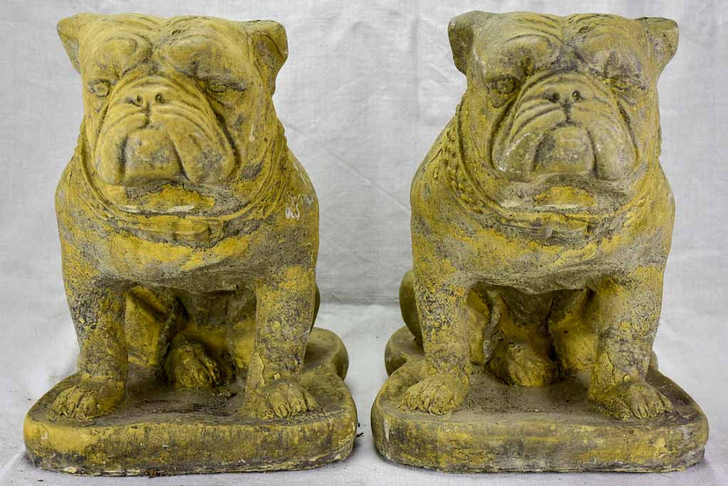 Pair of antique French garden sculptures of bulldogs 15¼"