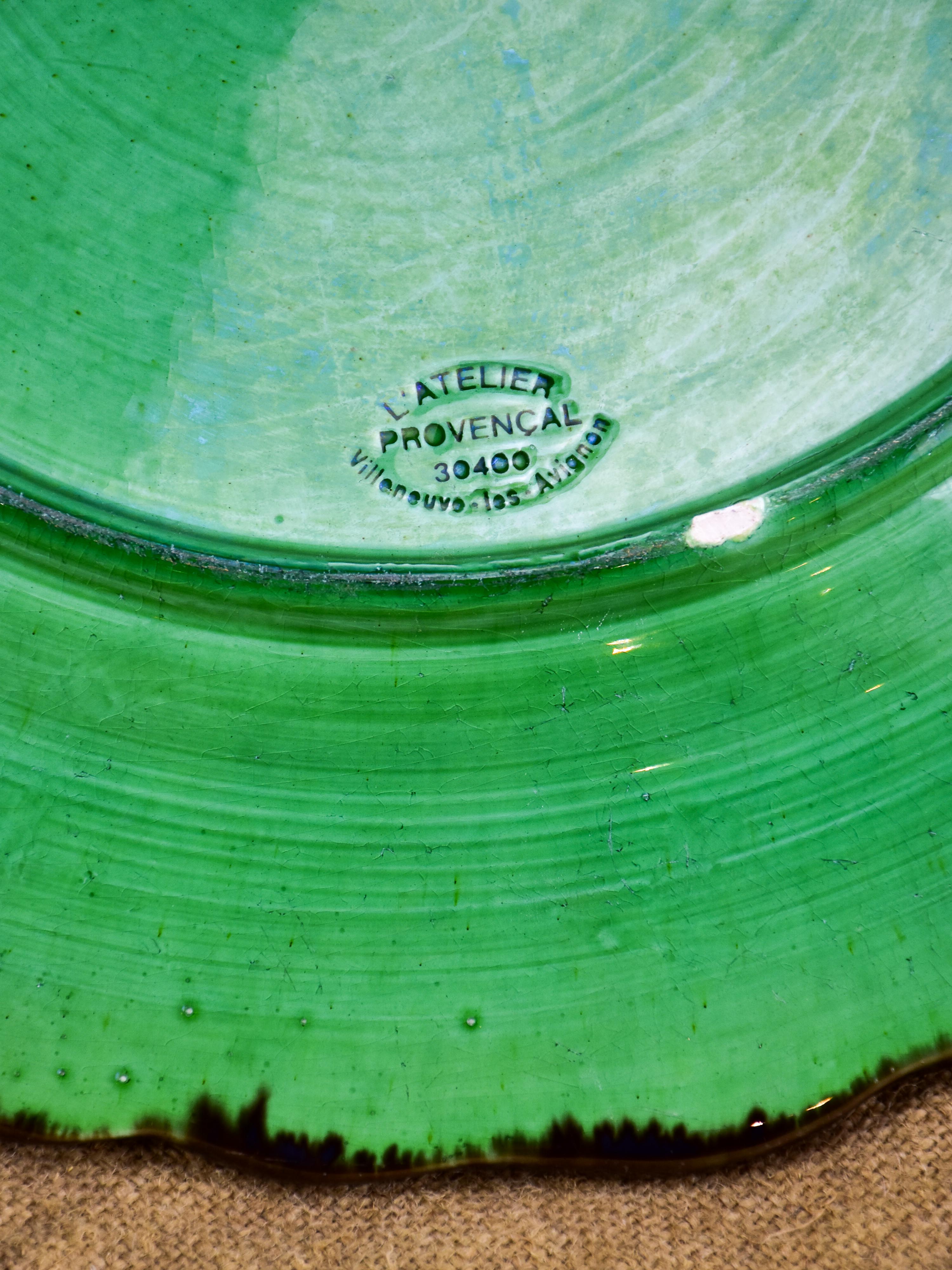 Vintage green platter from Villeneuve les Avignon