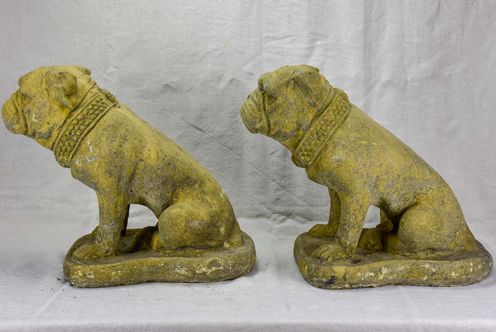 Pair of antique French garden sculptures of bulldogs 15¼"