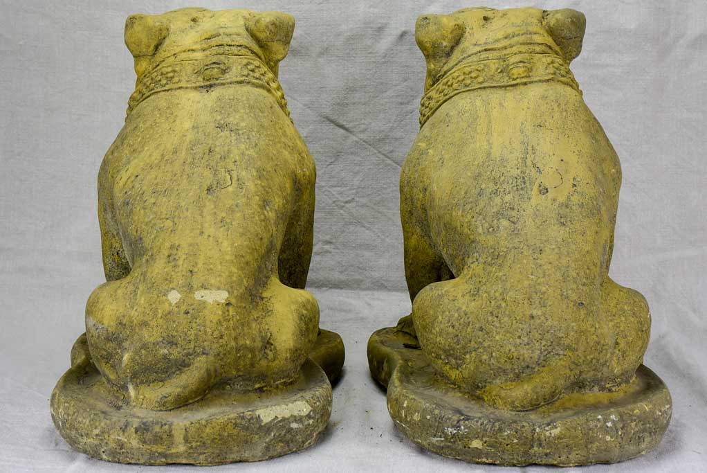 Pair of antique French garden sculptures of bulldogs 15¼"