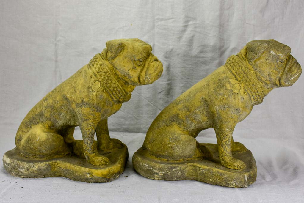 Pair of antique French garden sculptures of bulldogs 15¼"