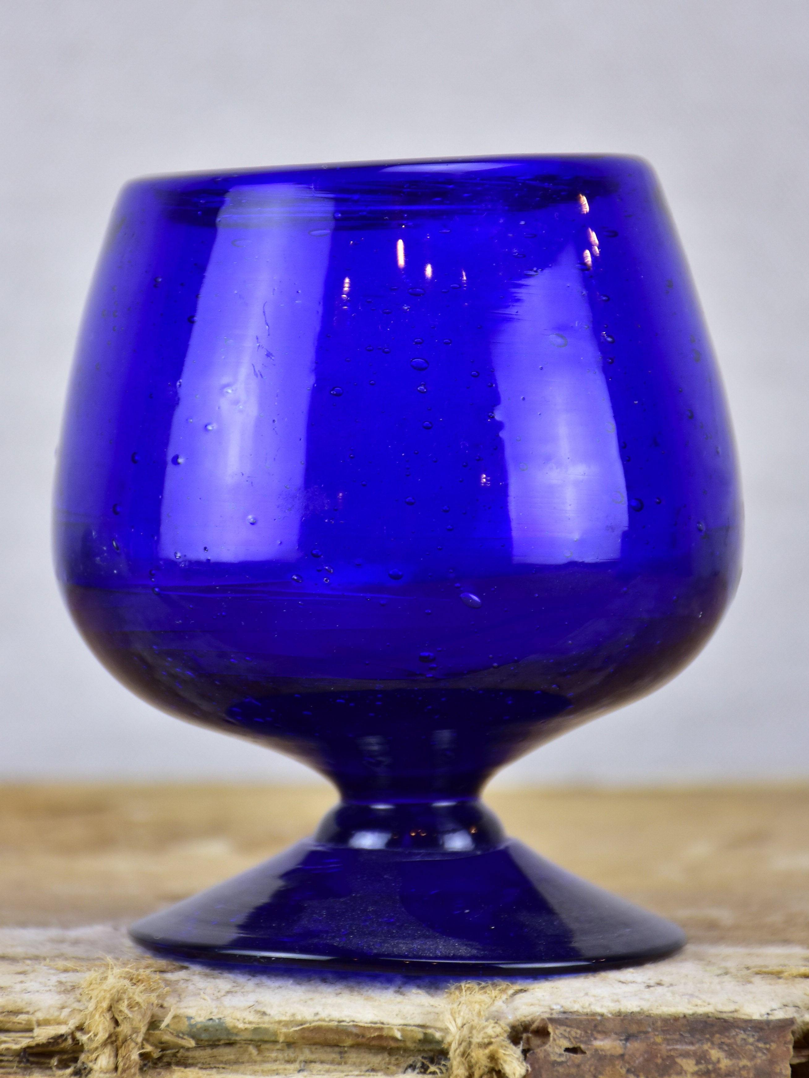 Collection of cobalt blue glassware from Biot, France