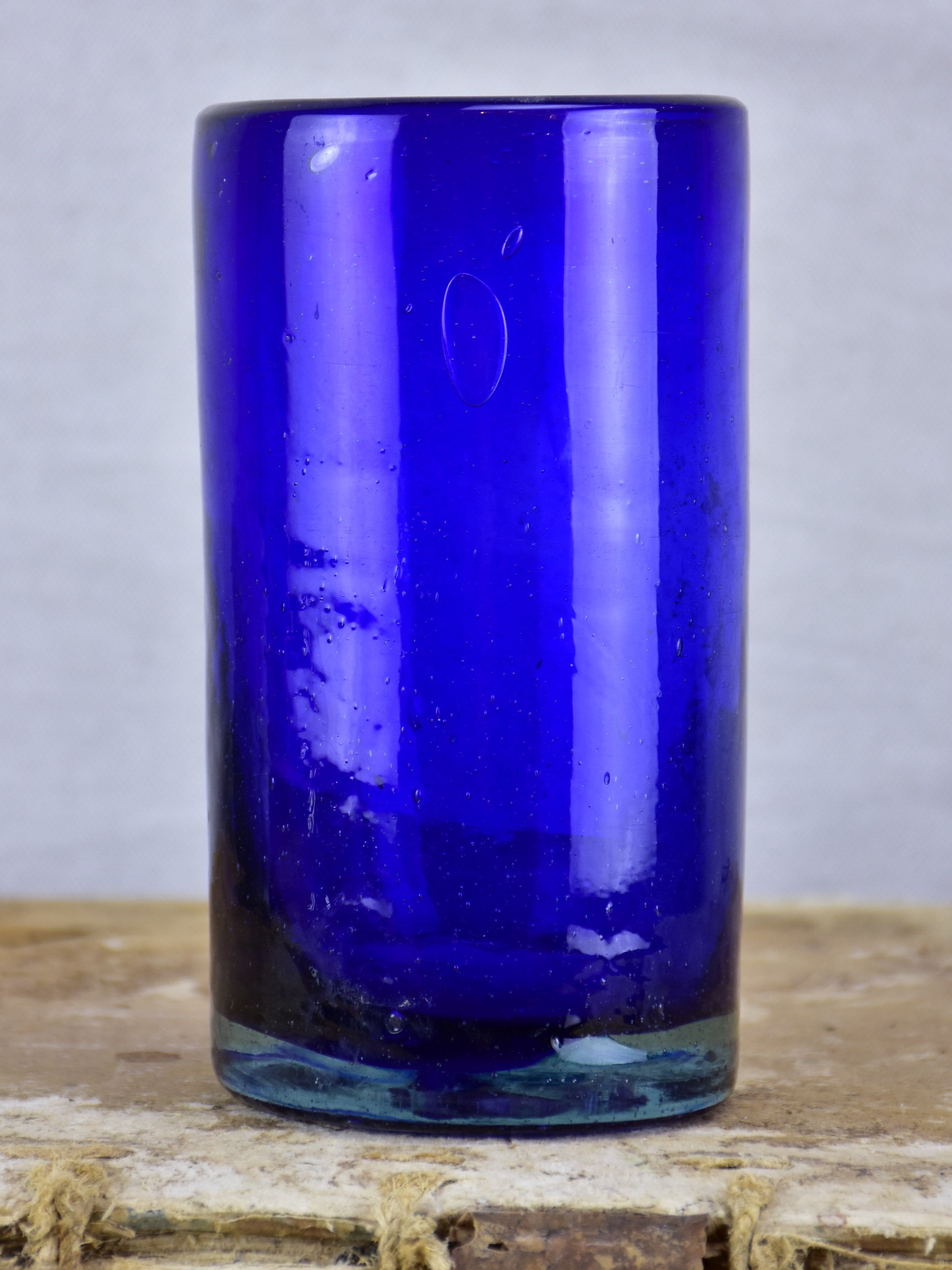 Collection of cobalt blue glassware from Biot, France