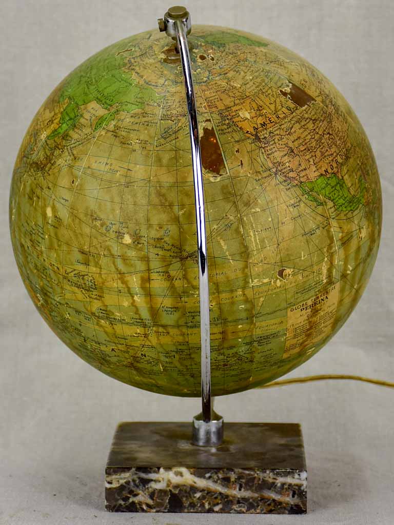 Mid century French world globe lamp with marble base