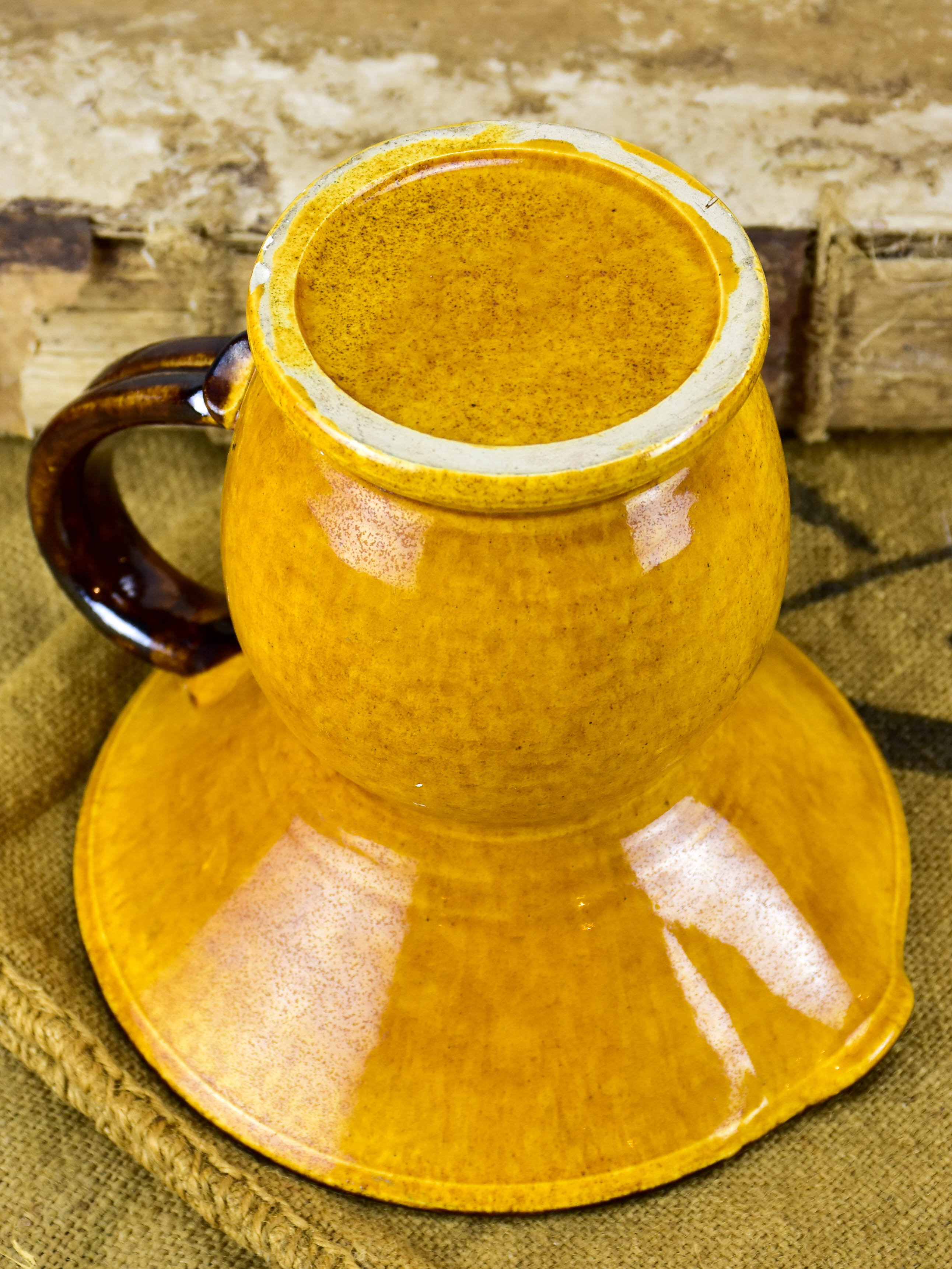 Vintage French pitcher / vase with orange glaze