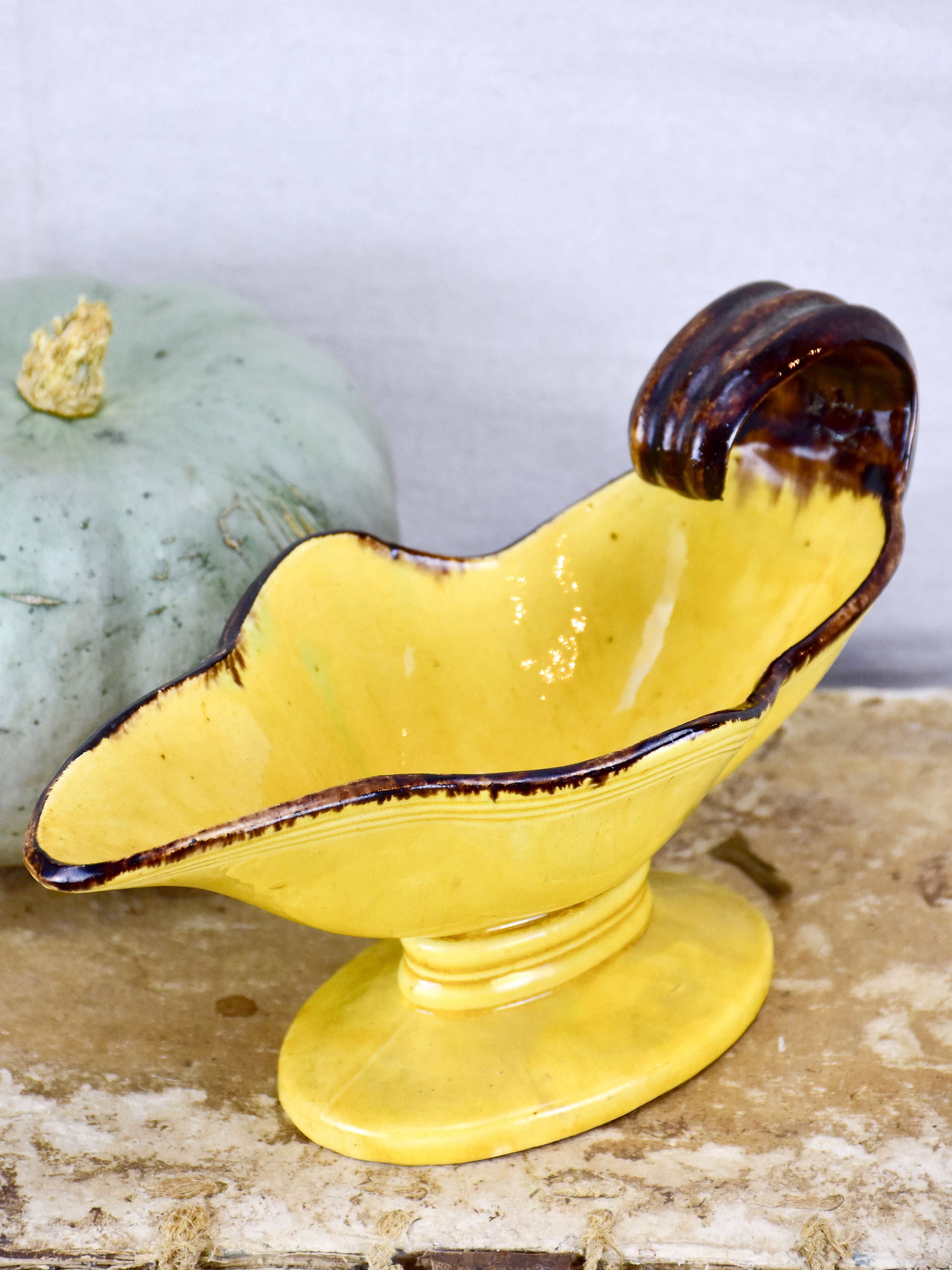 Vintage French sauce boat Etienne Noël, Dieulefit - yellow glaze