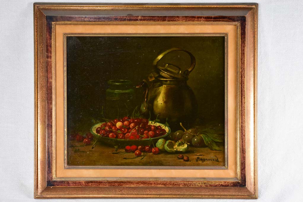 19th-century still life with cherries signed Raynouard 22½" x 25¼"