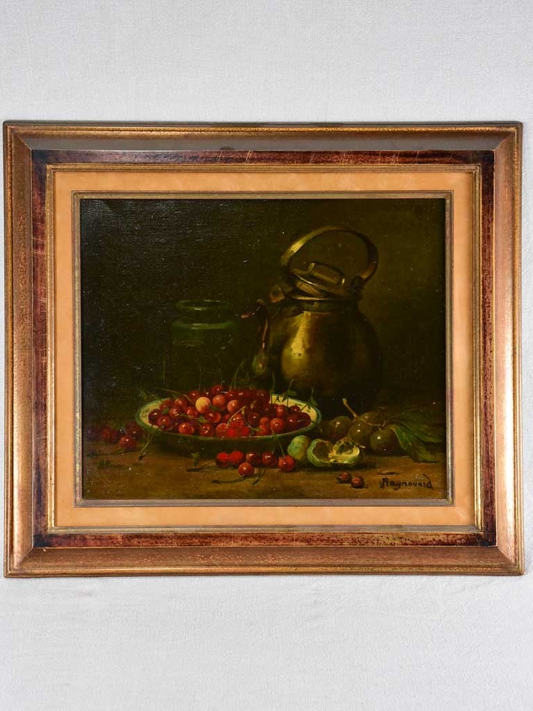 19th-century still life with cherries signed Raynouard 22½" x 25¼"