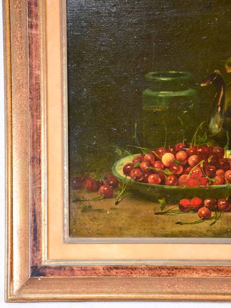 19th-century still life with cherries signed Raynouard 22½" x 25¼"