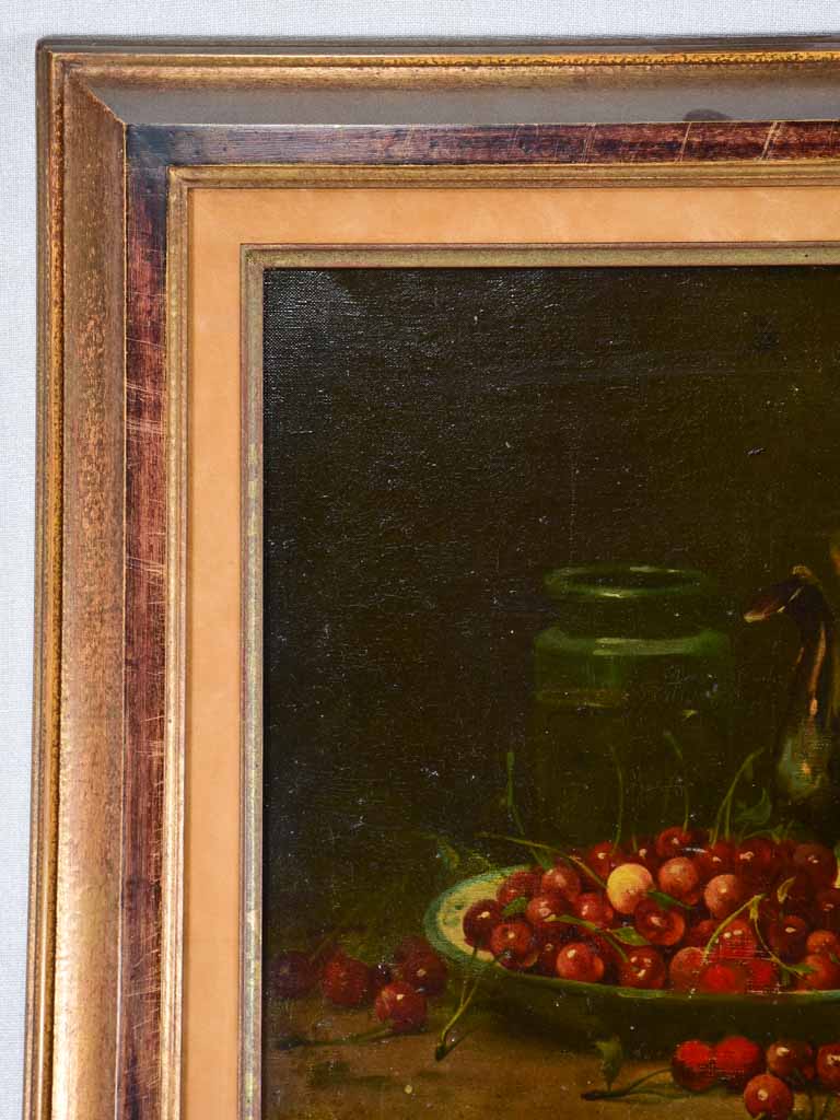 19th-century still life with cherries signed Raynouard 22½" x 25¼"