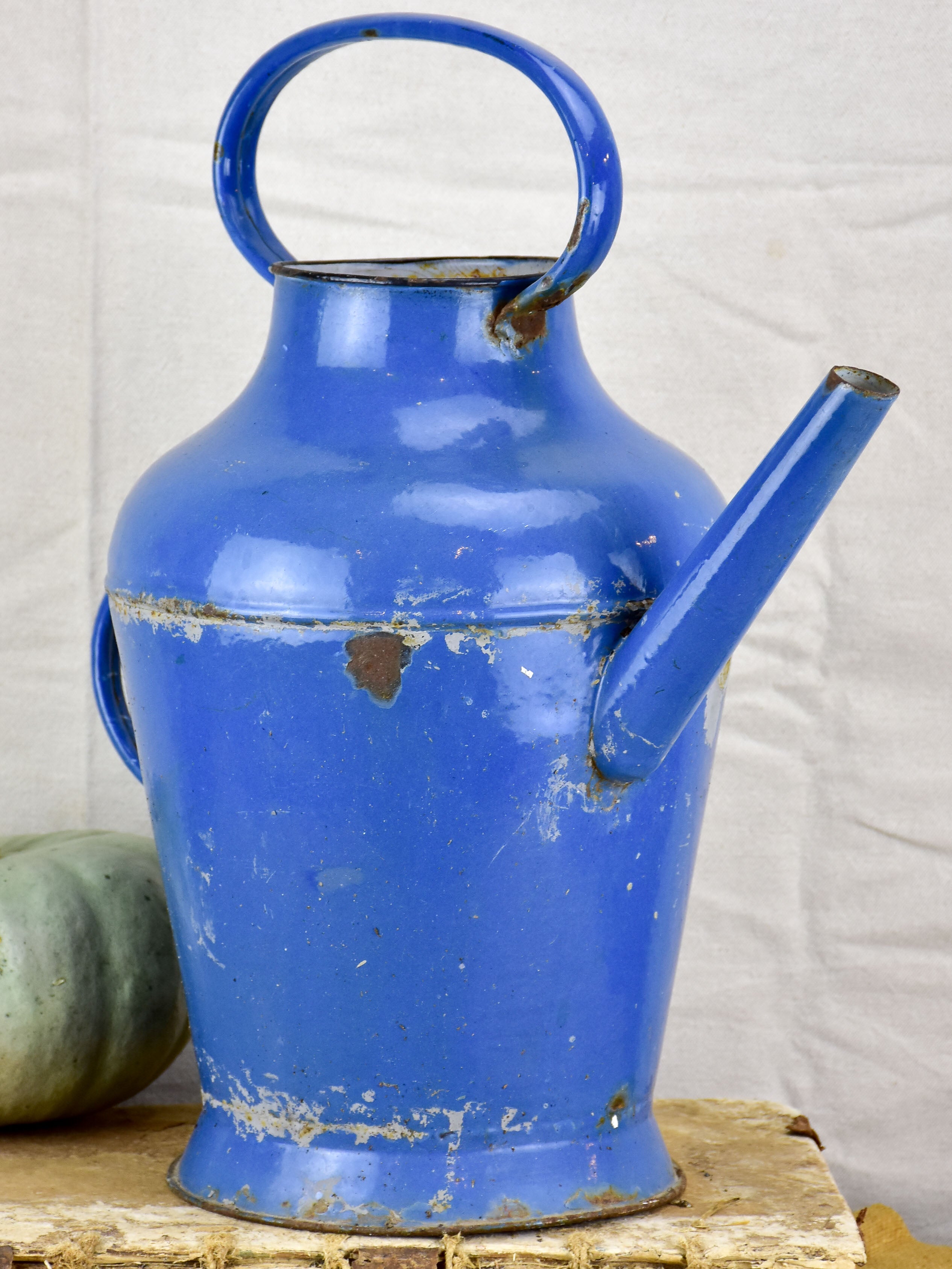 Vintage French watering can - blue enamel