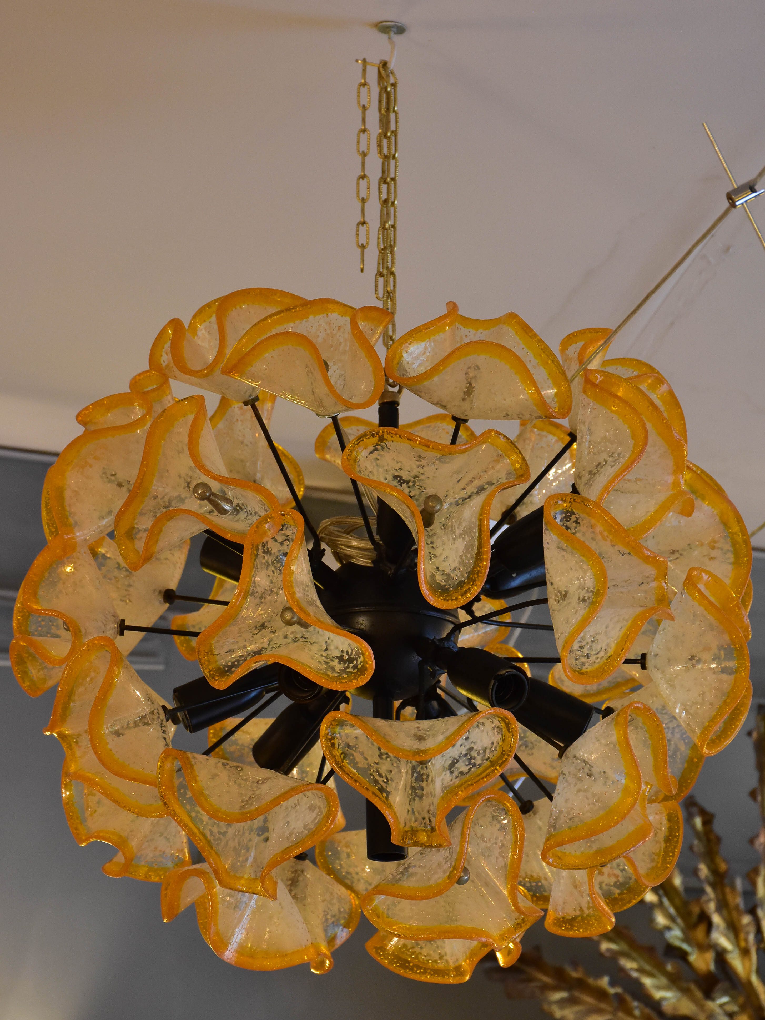 Vintage Italian sputnik chandelier with orange decoration