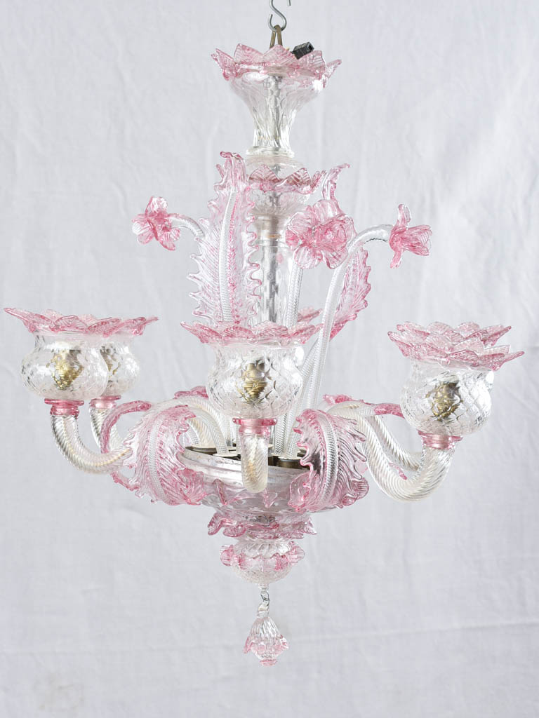 Pink Murano glass chandelier 6 lights 21¾" x 17¾"