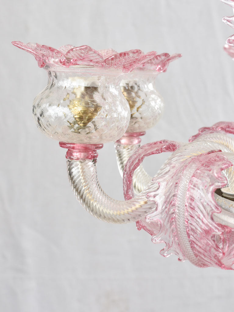 Pink Murano glass chandelier 6 lights 21¾" x 17¾"