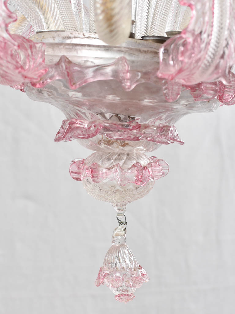 Pink Murano glass chandelier 6 lights 21¾" x 17¾"