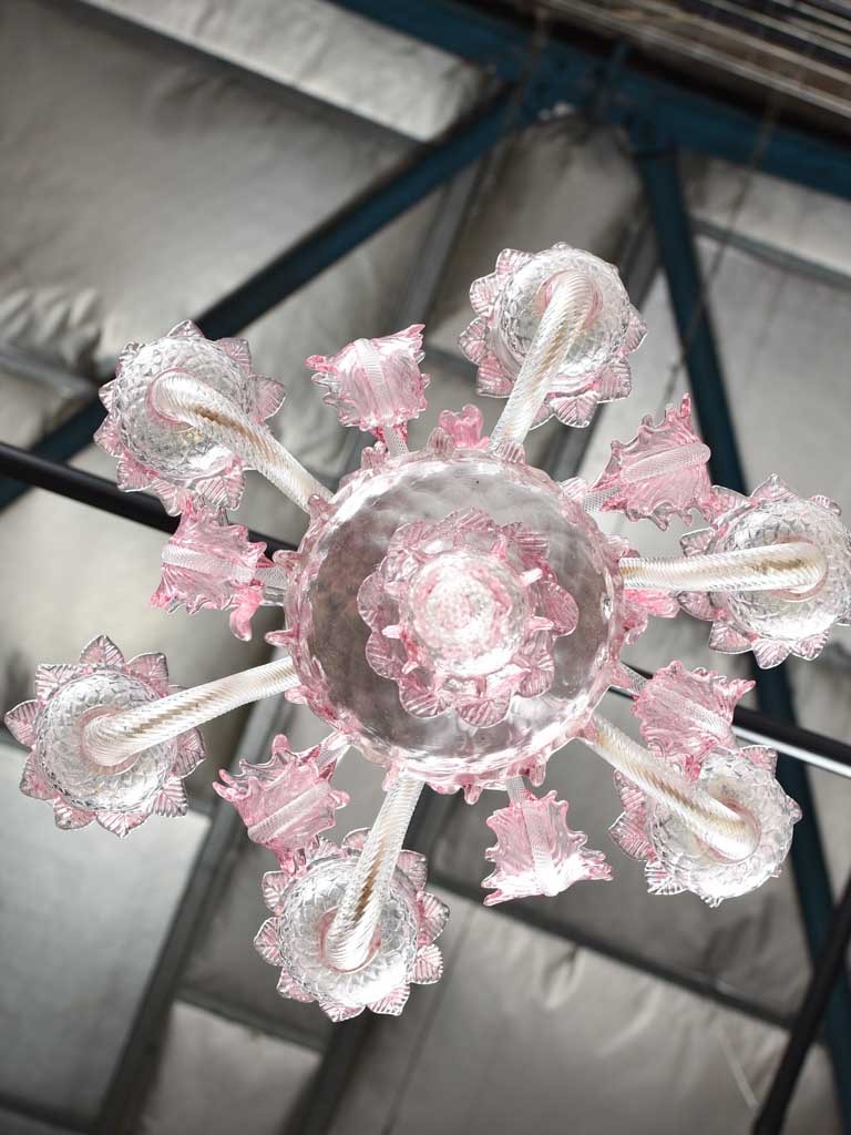 Pink Murano glass chandelier 6 lights 21¾" x 17¾"