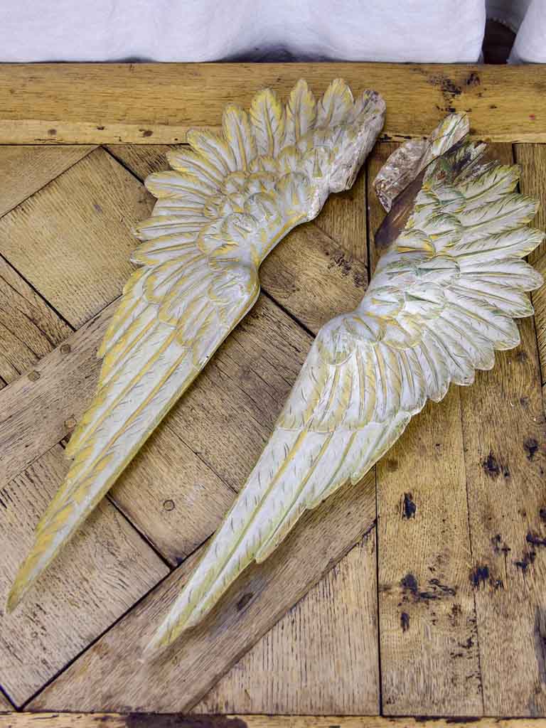 Pair of antique French carved angel wings