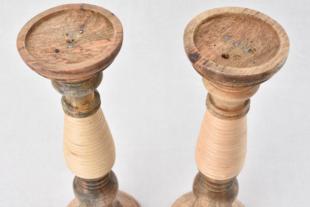 Pair of vintage wooden candlesticks 13¾"